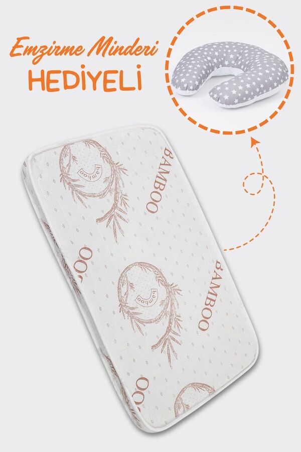 Irk Lemoon Emzirme Minderi Hediyeli Bambu Ortopedik Bebek Yatağı