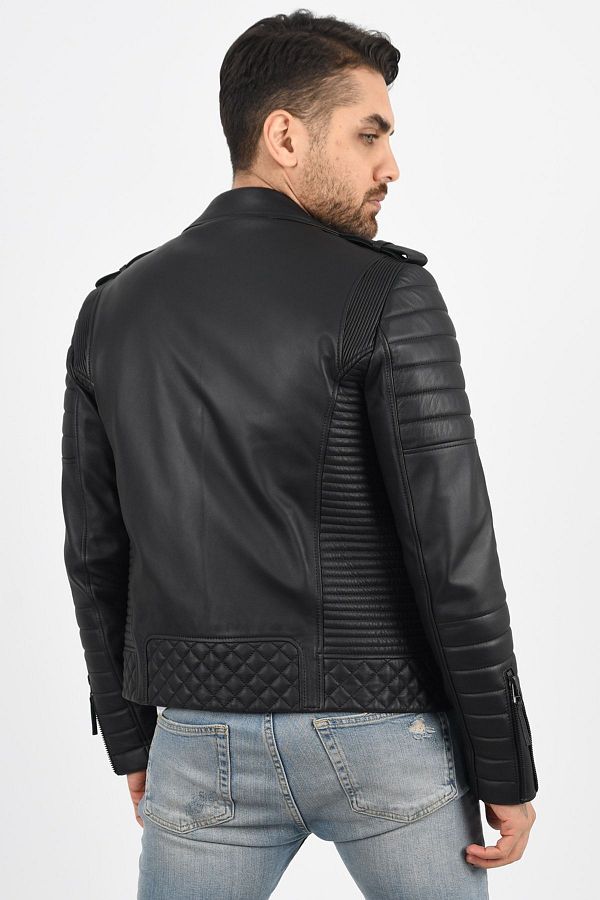 AL N Venus Men s Black Biker Leather Jacket Genuine Leather Trendyol