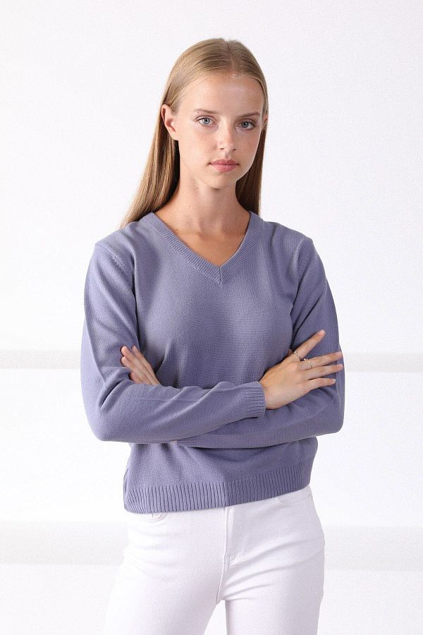 Ferraro-Women's Lilac V-Neck Knitwear Sweater 1