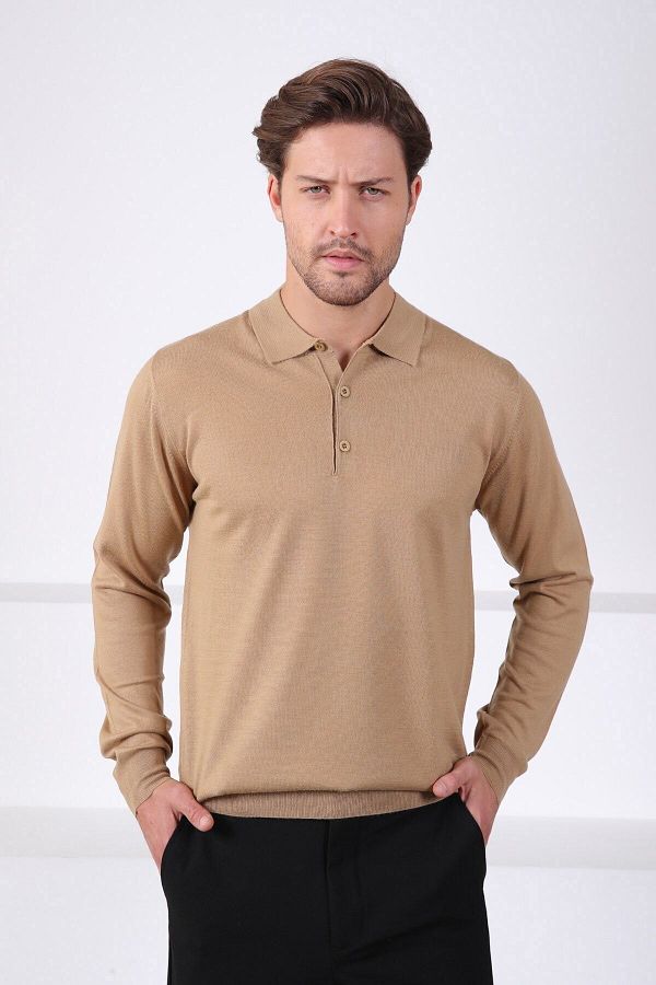 Ferraro-Pulover de tricotaj pentru bărbați cu guler polo Camel 1