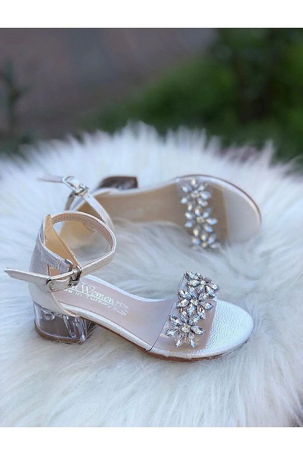 Papuccum Ortopedi Girl s Transparent Jewelled Mother of Pearl Heeled Shoes Trendyol