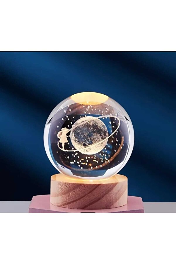 mr shopping MR Çocuklar Için 3D Kristal Cam Küre, Ahşap Soketli Gece Lambası,Led, Gece Lambası,Harika bir hediye