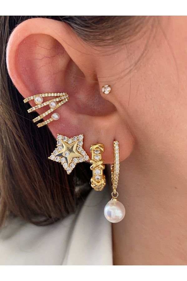 Pinery Jewels-4 صفوف من أقراط غضروف الأذن النسائية المرصعة باللؤلؤ 1