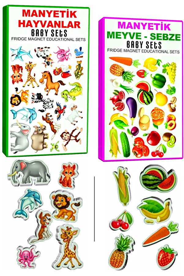 Schmülzer Buzdolabı Eğitici 2'li Set Manyetik Hayvanlar / Meyveler - Manyetik Bultak Şablon Eğitici Oyuncak