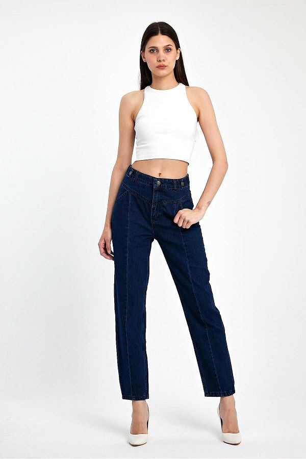 Basicpark-Denim drept 100% bumbac bleumarin - Detaliu cusaturi cu nervuri 1