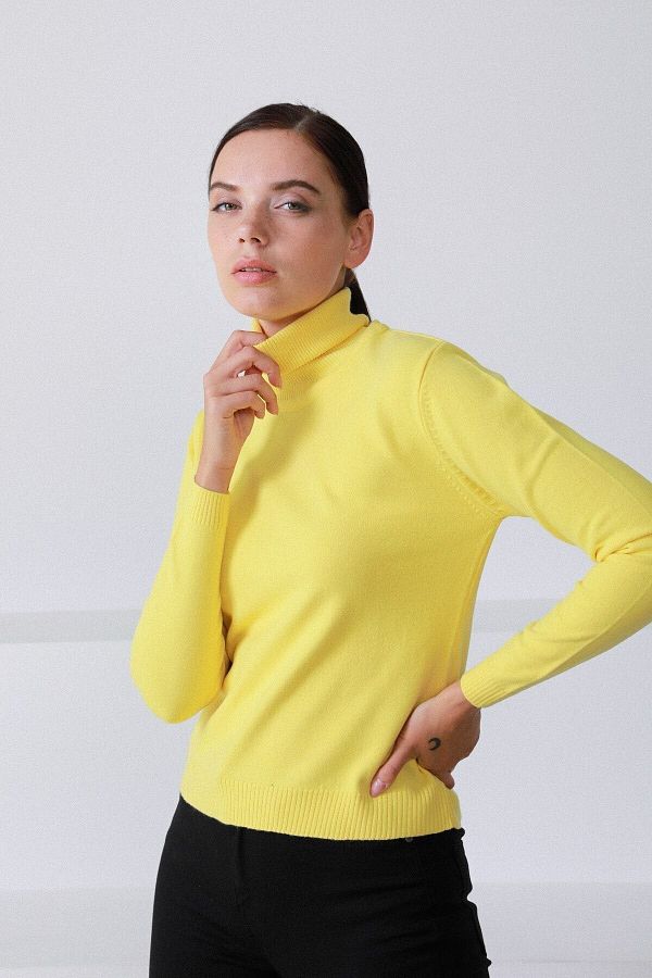 Ferraro Women s Light Yellow Turtleneck Sweater Trendyol