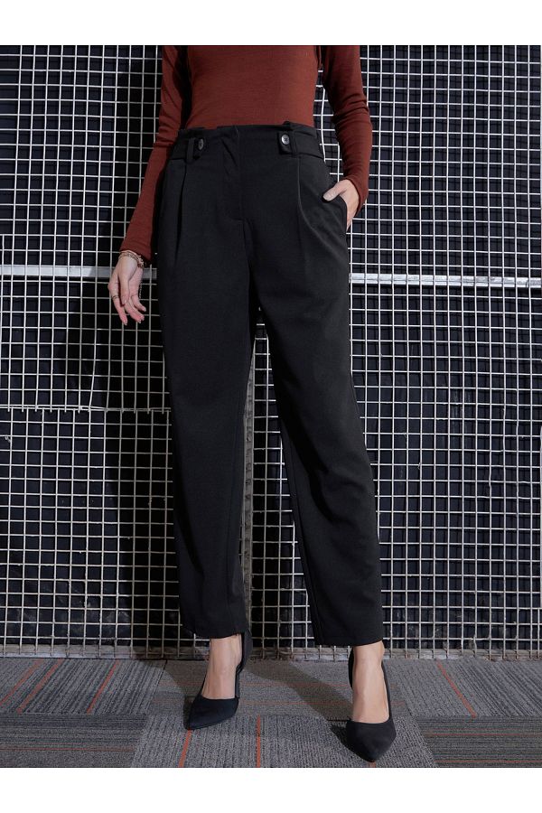 Sassafras By Styli-Front Button Paperbag Waist Pants 1