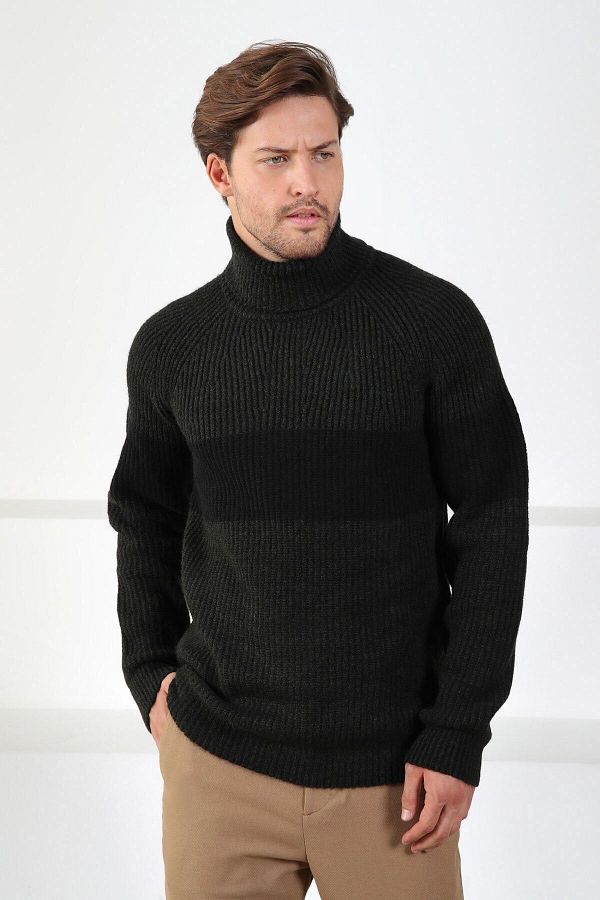 Ferraro-Khaki/black Turtleneck Alpaca Wool Sweater 1
