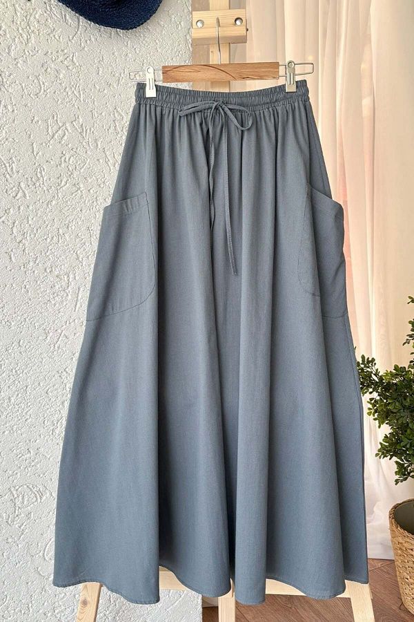 ceylan otantik Anthracite Organic Linen Skirt Pocketed Design