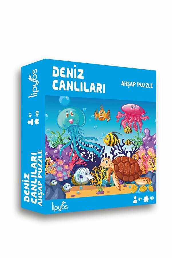LİPYOS Deniz Canlıları, Kaplumboğa, Ahtapot 40 Parça Mini Ahşap Puzzle