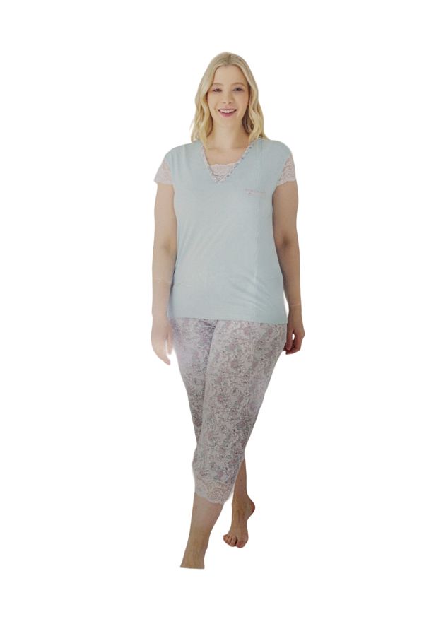 Olivera Olivera DFN1083 Plus Size Capri Pajama Set Trendyol