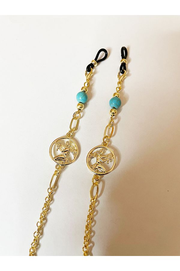 THİNBLACK-Gold Coated Chain Turquoise Natural Stone Glasses - Virgo Design 1