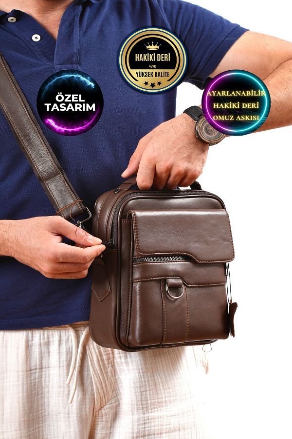 CüzCan-Wiexer Men's Hand and Shoulder Bag - Brown Genuine Leather 1