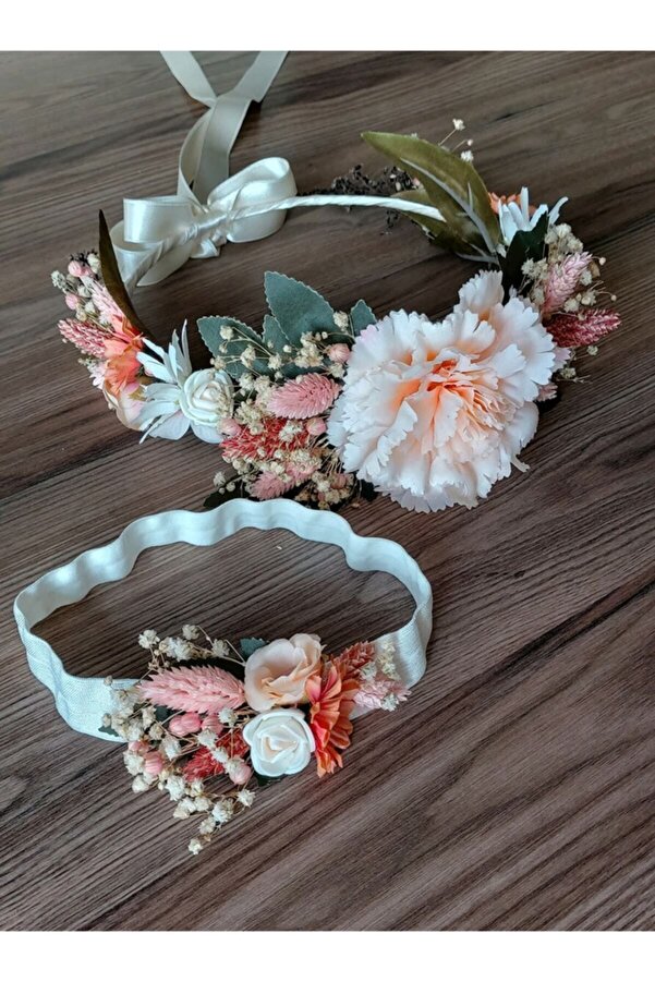 htk butik Çiçekli Taç, Anne Bebek Lohusa Tacı, Bebek Tacı, Lohusa Seti, Yenidoğan Taç, Hastane Tacı