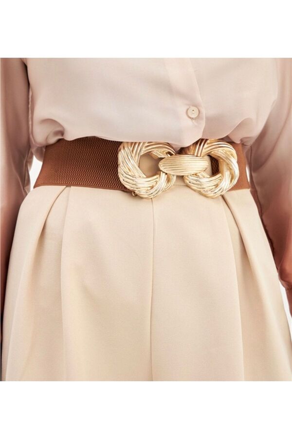 Fiori Elastic Women's Belt with Gold Buckle, Jacket Belt, Shirt