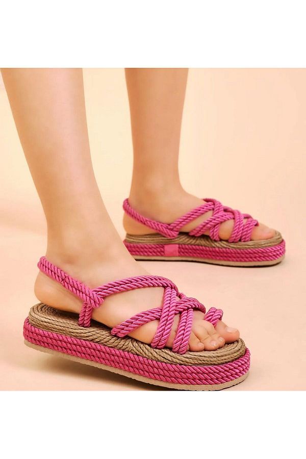 DoroyGlobal Pink High Sole Rope Sandals Trendyol