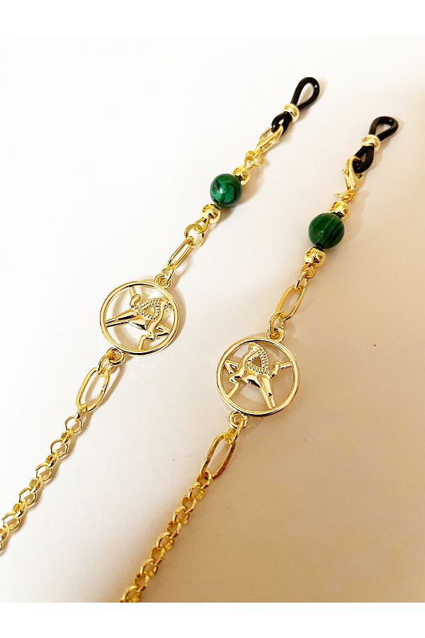 THİNBLACK-Gold Coated Chain and Malahit Natural Stone Glasses - Capricorn 1