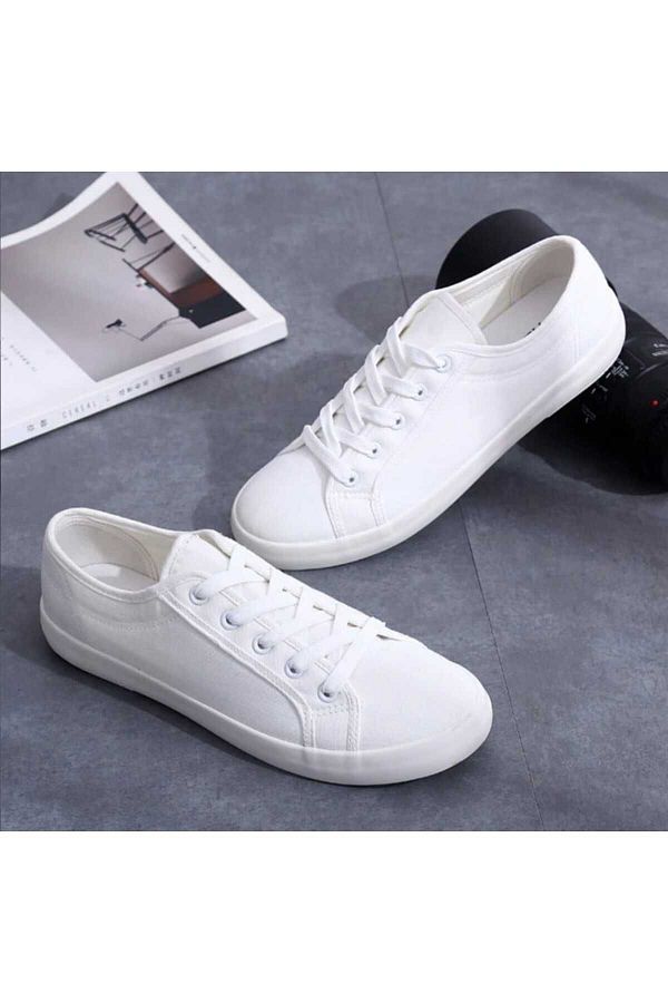 Plain white canvas sneakers deals