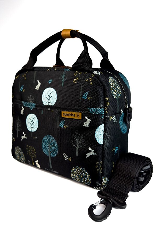 Sunshine Siyah Ağaç Desenli Isı Izolasyonlu Yemek Taşıma Ek Gıda Beslenme Omuz Çantası