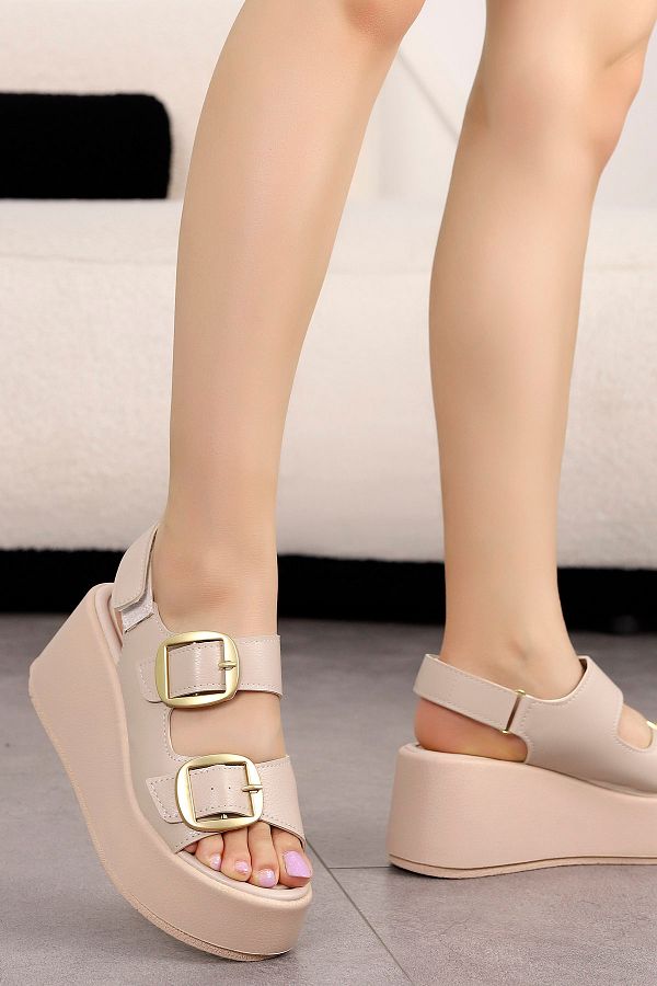 Mamito Ayakkab QU N 777 Double Buckle and High Sole Sandals