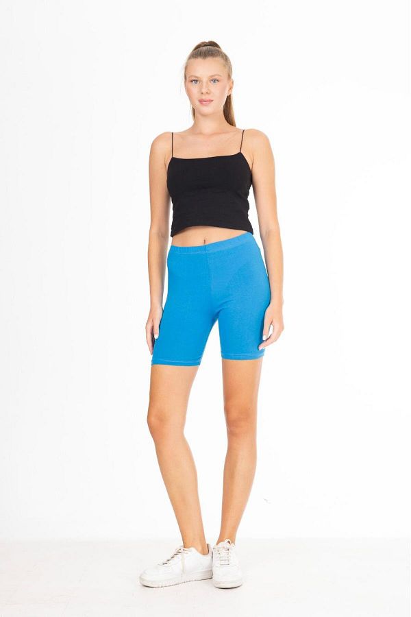 Tight Lady High Waist Above Knee Combed Cotton Shorts Turquoise Blue 100 Cotton Lycra Biker Tights Trendyol