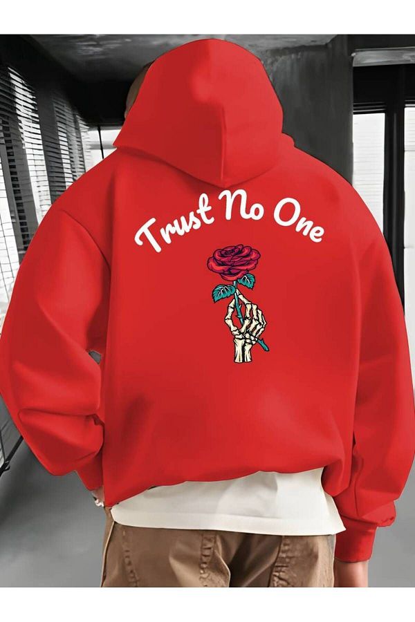 NoVibe Unisex Trust No One Printed Oversize Winter Sweatshirt 3 Thread 100 Cotton Hooded Hoodie Trendyol