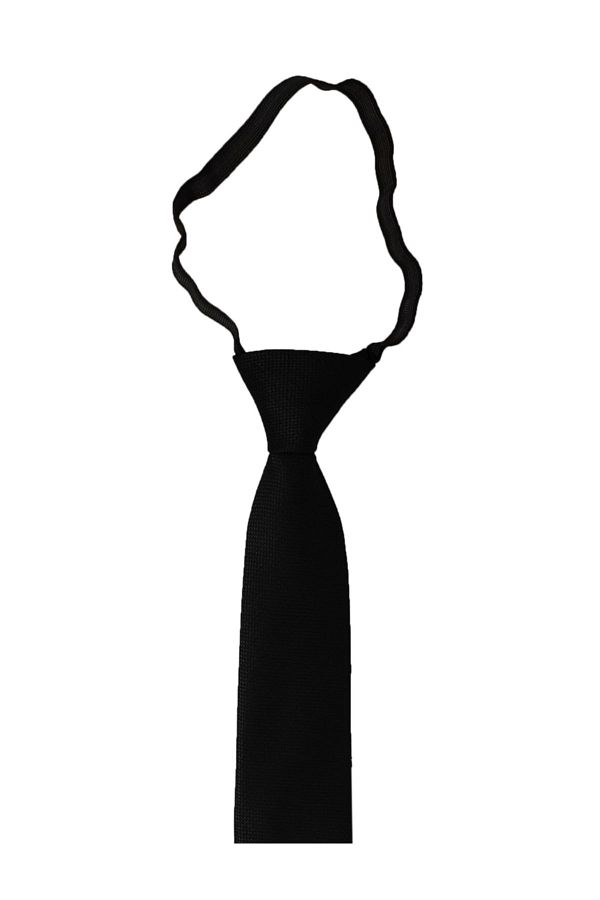 BLC Basic Line Co.-Black Color Elastic Ready Tied 6 Cm Wide Dobby Tie 1