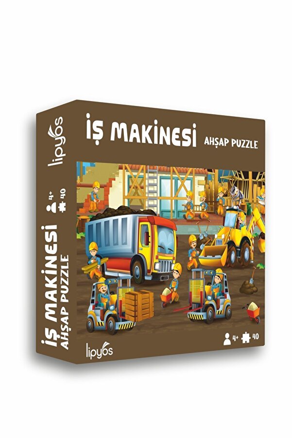 LİPYOS İş Makinaları, Kepçe, Kamyon 40 Parça Mini Ahşap Puzzle