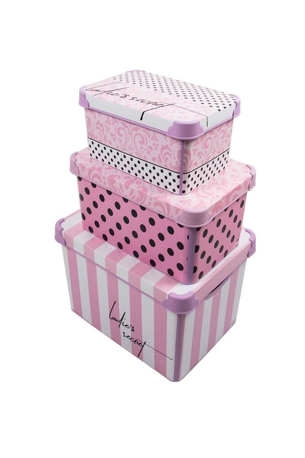 QUTU-Ladys Secret Patterned 3 Piece Decorative Storage Box Set - Style Box 1
