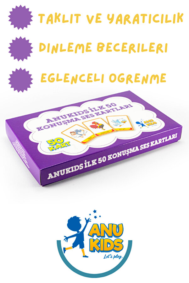 anu kids let's play Dil Konuşma ve Ses Kartları Konuşma Geliştirici Zeka Kartları Resimli,Ses ve Taklit Kartları