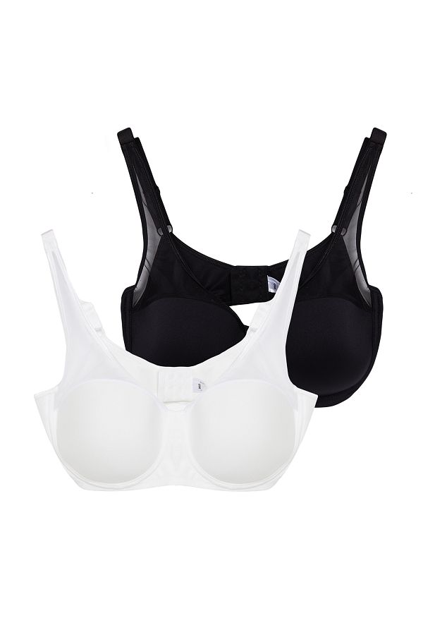 Trendyol Curve-Plus Size Raff-BH aus Netztüll, 2er-Pack - Schwarz/Ecru TBBAW25CW00001 1