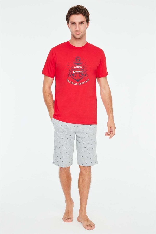 Mod Collection-3819 Men's Red Shorts Pajama Set 1