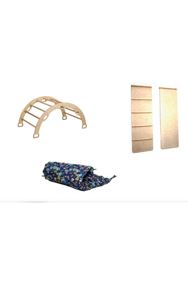 KIDOPPO Pikler Tırmanma Seti | montessori Ahşap Dönence Ve Kemer Yastığı | kemer & Merdiven Rampa & Yastık