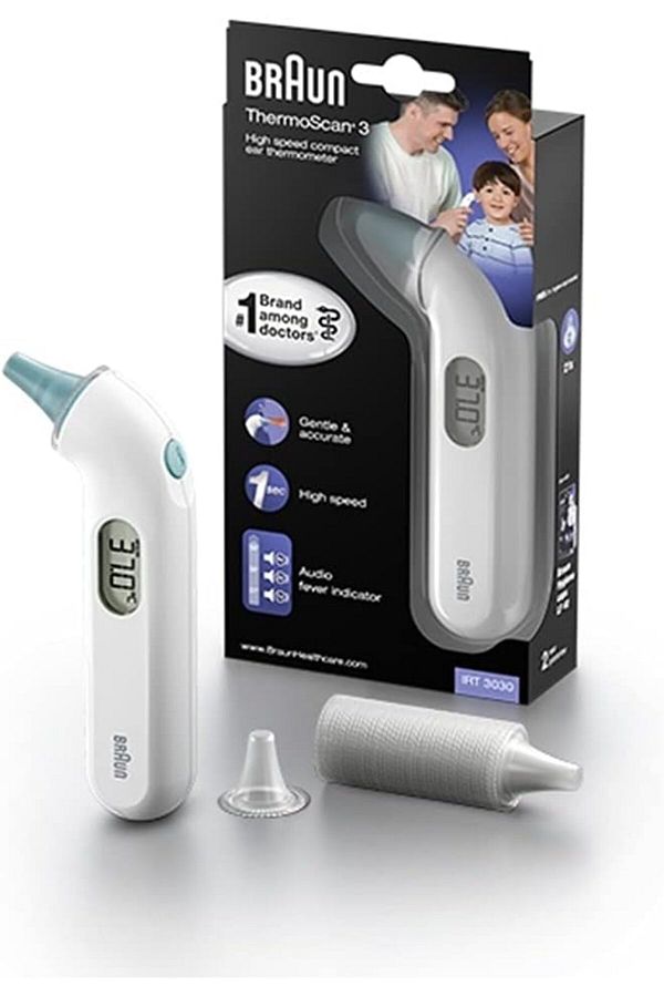 Braun-Thermoscan 3 Thermometer 1sec reading, Audio Fever indicator, LCD, Auto shut-off - IRRT 3030 1