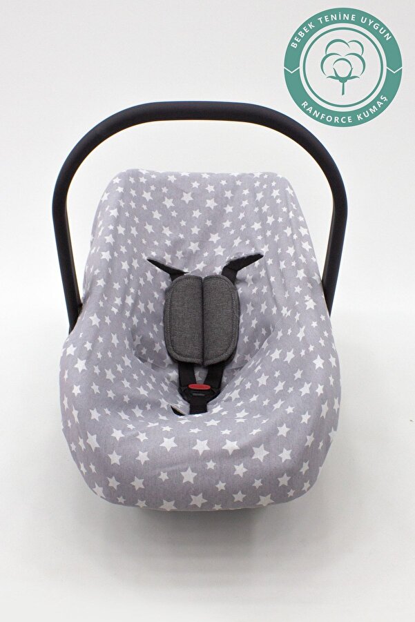 mordesign Bebek Puset Çarşafı, Standart Ebat, Lastikli Bel Bebek Oto Koltuk Kılıfı, Stars Serisi, Gri