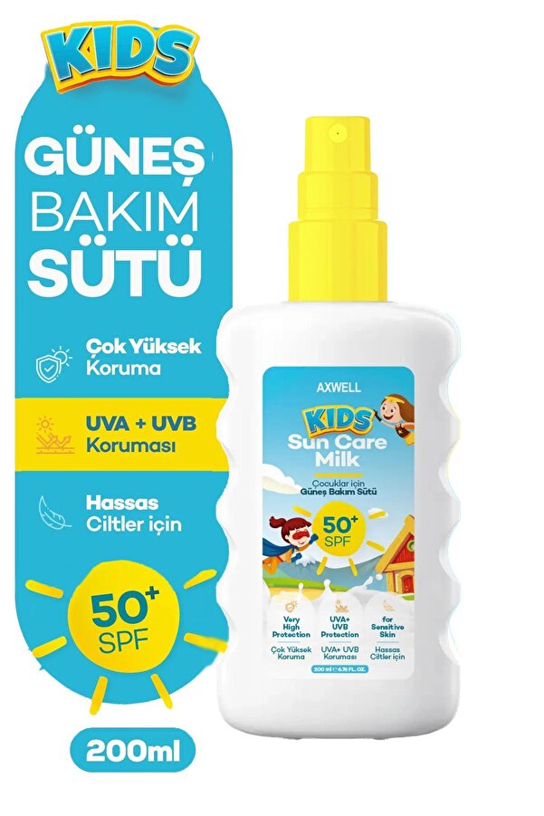 AXWELL Kids Çok Yüksek Koruyucu Çocuk İçin Yüz & Vücut Güneş Sütü Spreyi Spf50+ 200 ml