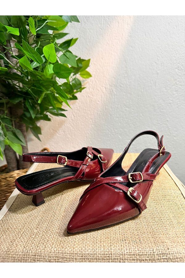 PACSHE Women s Burgundy Mary Jane Low Heel Two Strapped Pointed Toe Shoes 3 CM HEEL Trendyol