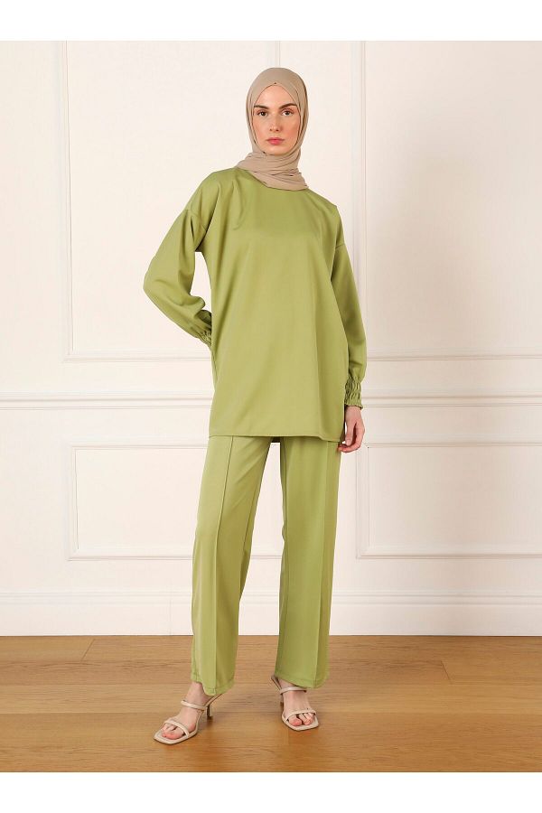 Refka-Oil Green Gipe Detailed Tunic and Trousers Set 1