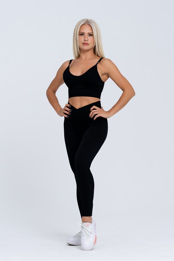 Gymwolves-Nahtlose Sportstrumpfhose | Schwarz | Nahtlose Leggings | Cord | Wickelmodell | 1