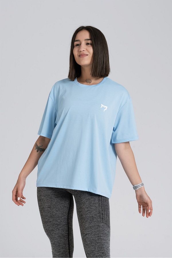 Gymwolves-Übergroßes Damen-T-Shirt | Hellblau | Baumwollserie | 1