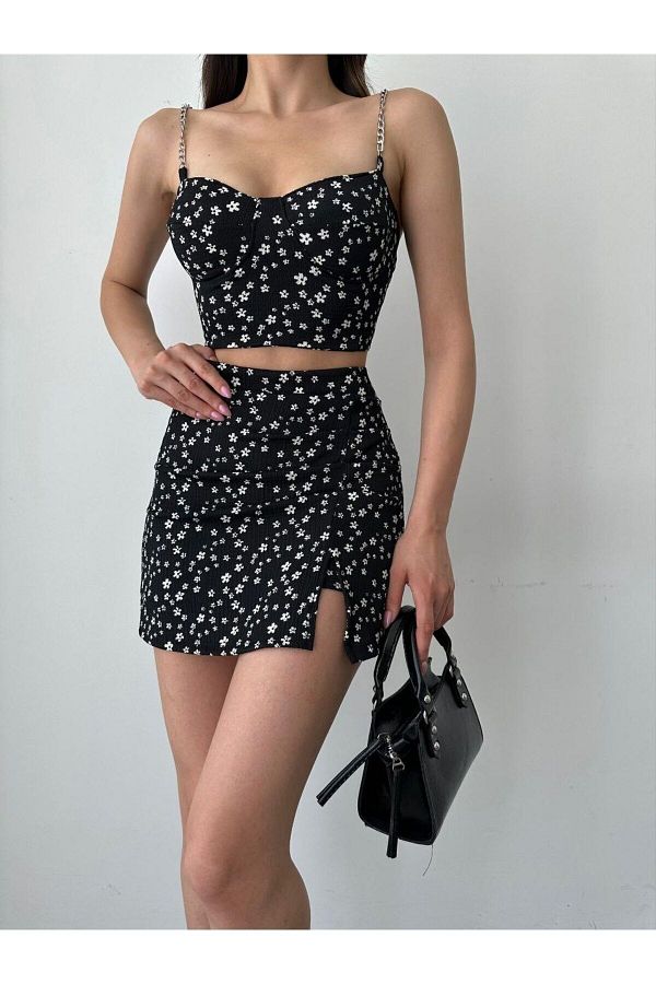 laughs-SET 2 PIECE BLUZ, ȘORT ȘORT ȘI GLOP DE DĂMĂ, CU MOLAN DE FLORI, DETALII DE LIZARE, RD1032 1