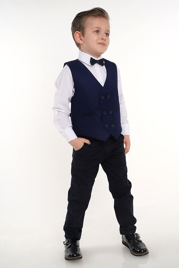 Merdia Kids Boy's Suit 6-Button Vest Bow Tie Tuxedo Navy