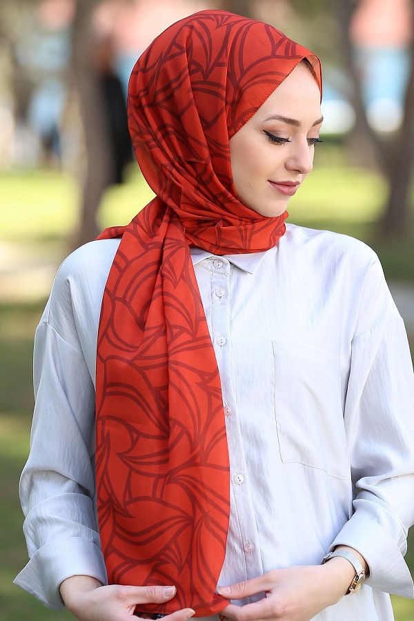 Stella-Leaf Patterned Chiffon Shawl Model 72*180cm Tile 1