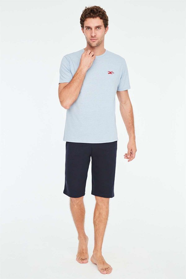 Mod Collection-3836 Men's Blue Melange Pajama Set with Shorts 1