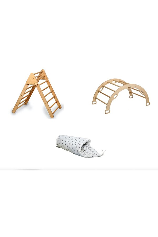 KIDOPPO Pikler Tırmanma Seti | montessori Oyun Set Ve Aktivite Merkezi | Üçgen & Kemer & Yastık