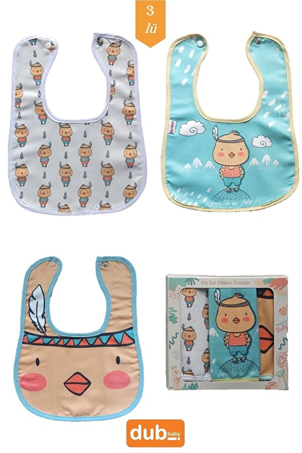 dubi baby 3 Adet Civciv Desenli Bebek Mama Ve Salya Önlüğü