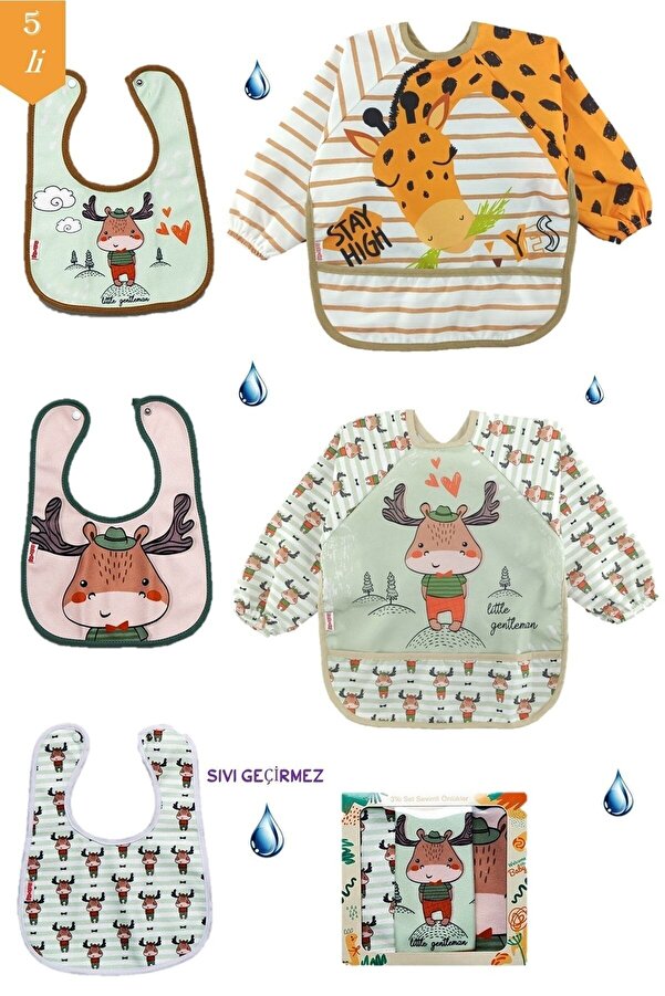 dubi baby 2 Kollu 3 Kolsuz Su Geçirmez Mama Önlüğü 0-3 Yaş