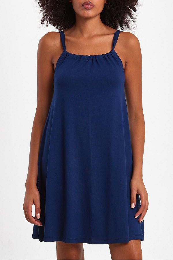 ESPİNA-Women's Navy Color Viscose Strap Dress 1