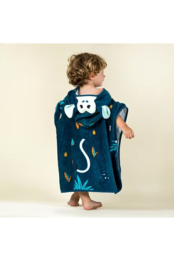 Decathlon NABAIJI Baby Cotton Poncho Navy Blue Monkey Pattern
