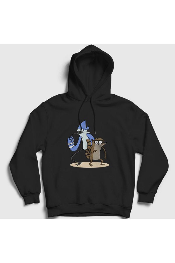 Presmono Mordecai and Rigby Unisex Black Hooded Sweatshirt Regular Show 449270 tt Trendyol